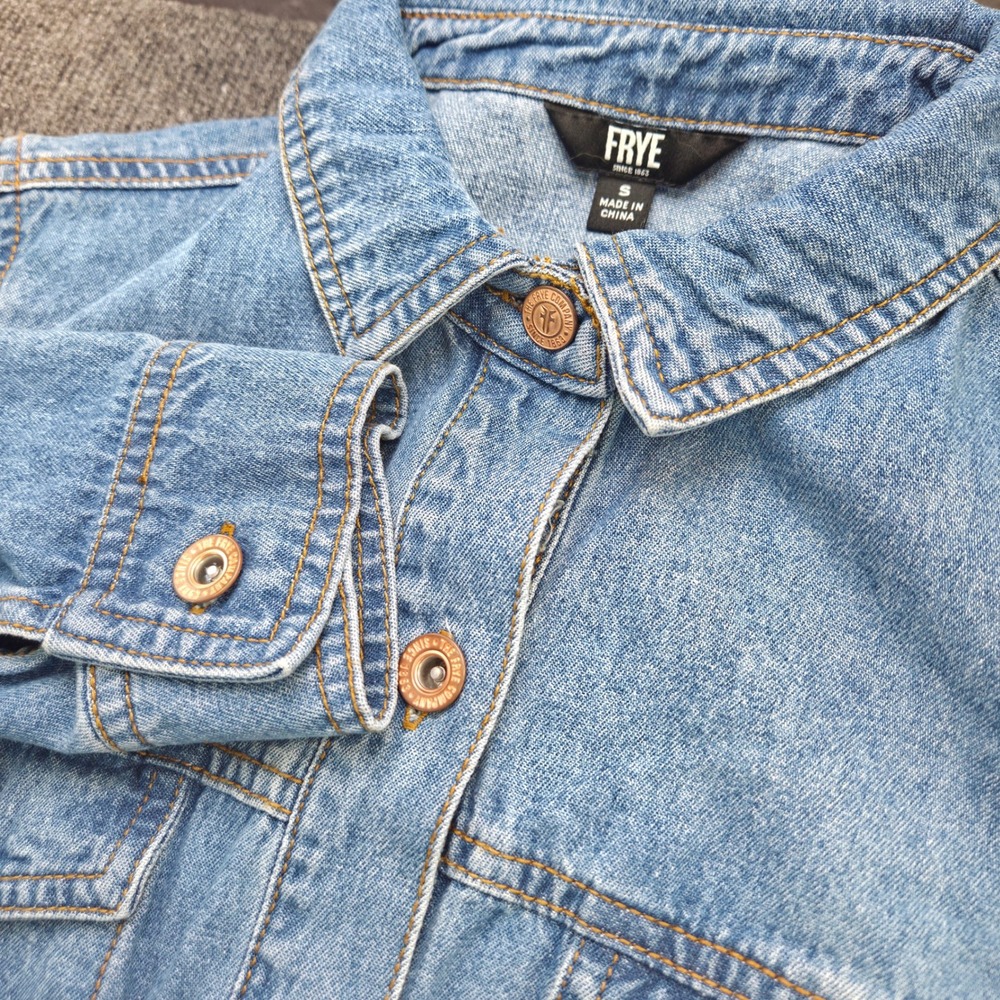 Frye Denim Dress Womens Small Blue Cotton Western Button Down Long Sleeve Mini